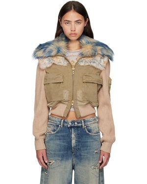 DIESEL Khaki Rib-Knit Bomber Jacket - Multicolour