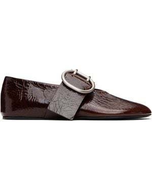 Jil Sander Burgundy Crackled Ballerina Flats - Black