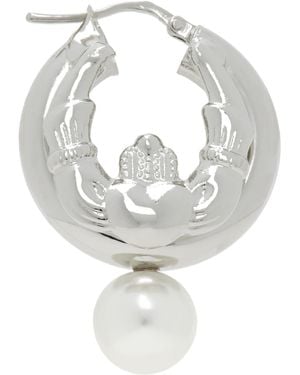 Simone Rocha Stacked Claddagh & Faux-Pearl Hoop Earring - Metallic