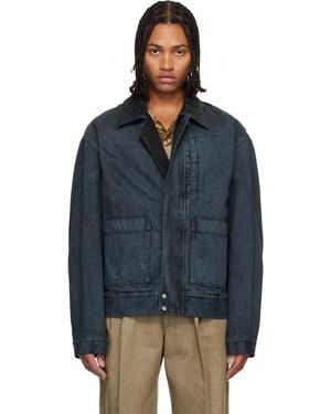 Dries Van Noten ブラック パッチポケット デニムジャケット - ブルー