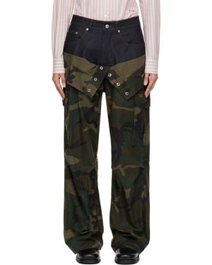 ANDERSSON BELL Khaki Camouflage Double Waist Work Wide-Leg Cargo Trousers - Black
