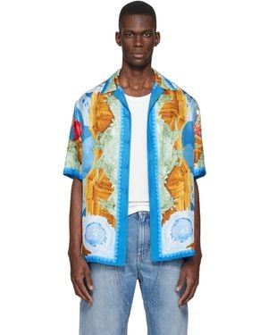 Versace Printed Silk Twill Regular Shirt - Blue