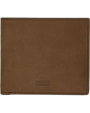 Tom Ford Tan Natural Nubuck 'T Line' Classic Bifold Wallet - Green