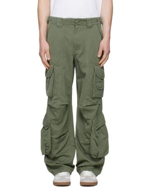 Balmain Khaki Cotton Linen Cargo Trousers - Green