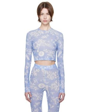 Moschino Floral Print Mesh T-Shirt - Blue