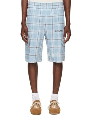 Palm Angels Logo Check Cargo Shorts - Blue