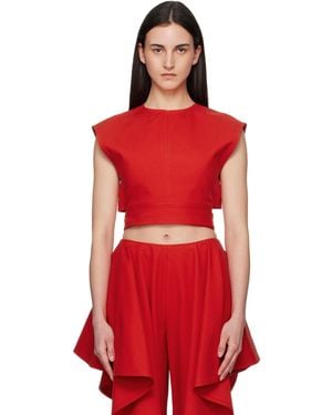 Alaïa Belted Cotton Top - Red