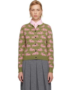 Sandy Liang Cardigan Bouchette Kaki Et Rose - Multicolore