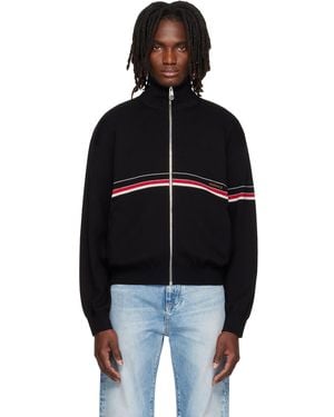 Versace Embroidered-Logo Cotton Knit Zip Cardigan - Black