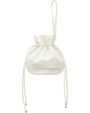 Blumarine Ssense Exclusive Satin Rhinestone Logo Pouch - White