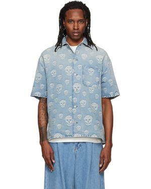 McQueen Skull Jacquard Denim Shirt - Blue