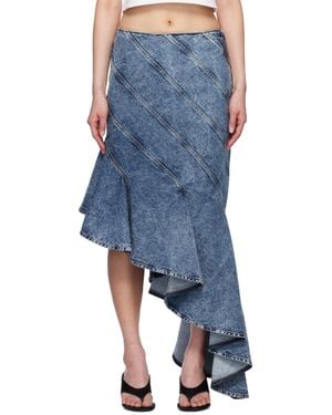 Alaïa Spiral Denim Midi Skirt - Blue