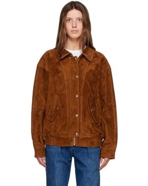 R2W Blouson Zelan Brun En Suède À Col Montant - Marron