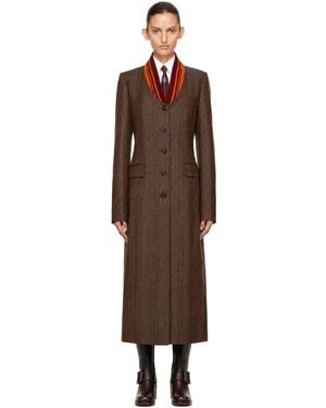 Dries Van Noten Pinstripe Wool Coat - Brown