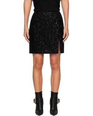 Balmain Jupe Midi Noire En Tweed À Paillettes