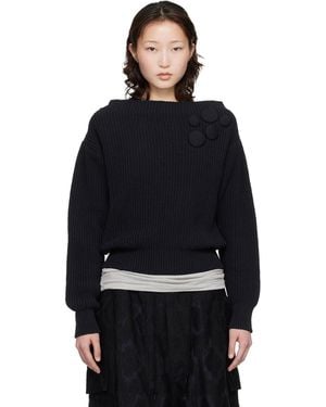 OPEN YY Badge Applique Knit Pullover Jumper - Black