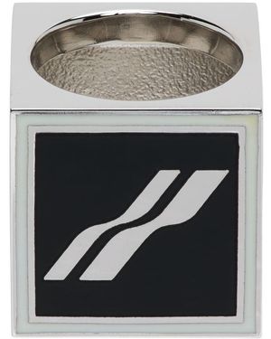 we11done Bague Carrée Argenté Et Noir À Logo - Multicolore