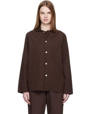 Tekla Poplin Long-Sleeved Pyjama Shirt - Brown