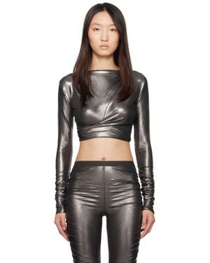 Rick Owens Gunmetal Hollywood Jade Ls Crop Top - Black