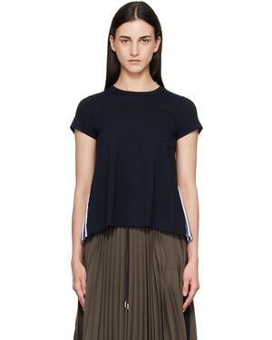 Sacai T-Shirt Bleu Marine En Jersey Et En Popeline De Coton - Noir