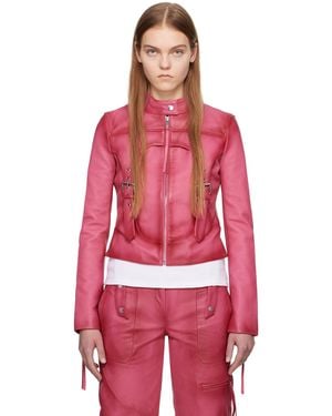 Blumarine Pink Guêpière Leather Biker Jacket - Red