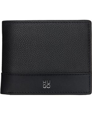 HUGO Stacked-Logo Trifold Leather Wallet - Black