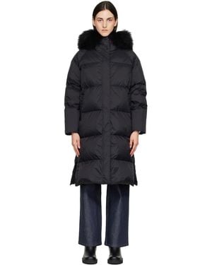 Yves Salomon Waterproof Technical Lambswool Trim Long Down Jacket - Black