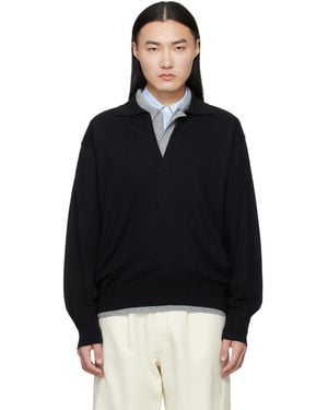 Ssstein Organic Cotton Knit Skipper Ls Polo - Black