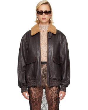 Valentino Leather Bomber Jacket - Black