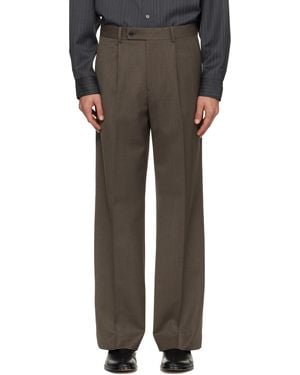 Tonywack Taupe Melange Wool Wide-Leg Pleated Trousers - Black