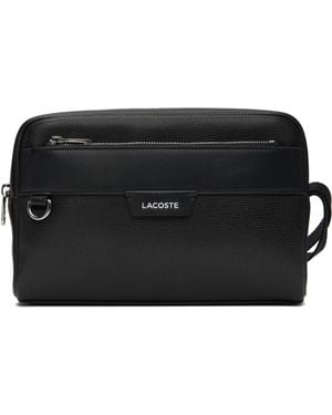 Lacoste ブラック Ossian レザー トイレタリーポーチ