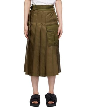 Sacai カーキ プリーツ ミディアムスカート - グリーン