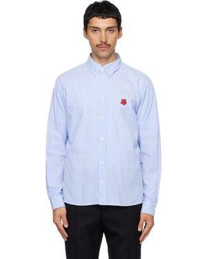 KENZO Chemise Décontractée Bleue À Logos Brodés - Blanc