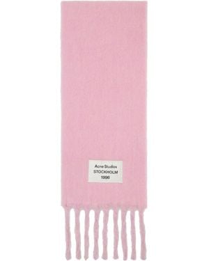 Acne Studios ピンク＆パープル ロゴラベル フリンジ マフラー