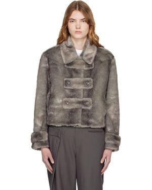 OPEN YY Faux Fur Tab Toggle Jacket - Brown