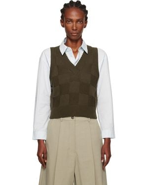 Cordera Khaki Chequered Cotton & Cashmere Vest - Black