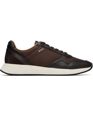BOSS Leather & Canvas Sneakers - Brown