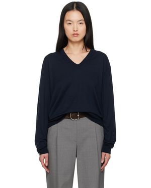 AURALEE ネイビー Product Dyed Wool Knit Vネックセーター - ブルー