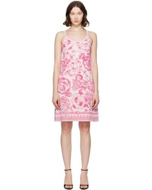Versace Robe Trapèze Courte Rose En Tricot À Motif Underwater Barocco - Rouge