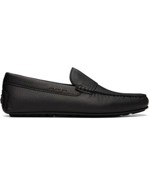 BOSS Tumbled-Leather Driver Loafers - Black