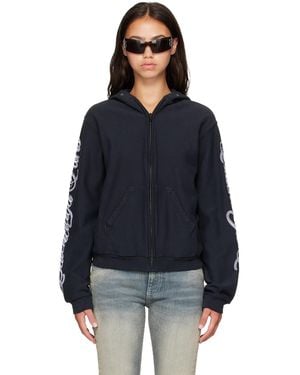 Balenciaga Cursive Zip-Up Regular Fit Hoodie - Black