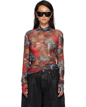 Lu'u Dan Masked Mesh Turtleneck - Red