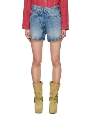 R13 Loose Crossover Denim Shorts - Blue