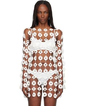 Róisín Pierce Crochet Floating Florals Knit Blouse - White