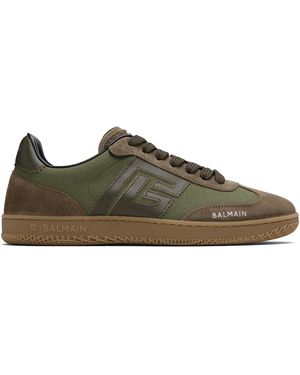 Balmain Khaki & Leather & Canvas Swan Trainers - Black