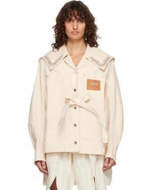 Simone Rocha Off- Sailor Collar Workwear Bow Denim Jacket - Natural