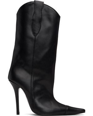 Pushbutton Mid-Calf Cowgirl Boots - Black