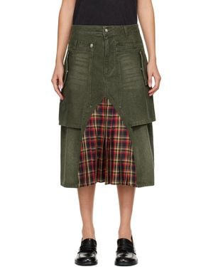 ANDERSSON BELL Khaki Raptor Layered Pleats Denim Midi Skirt - Black