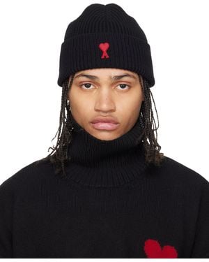 Ami Paris ブラック Contrasted Ami De Coeur ウール ビーニー