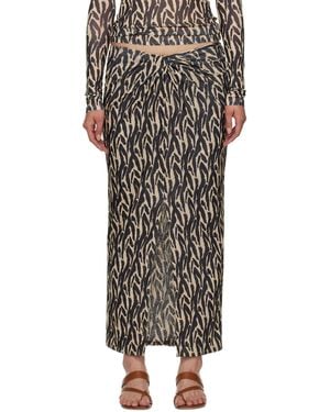 Nanushka Beige & Black Marya Midi Skirt